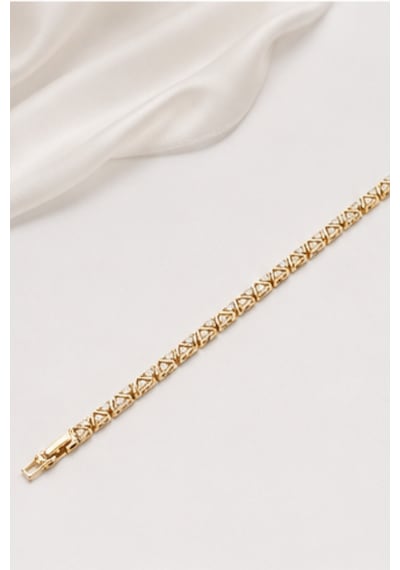 Balenbi Jewelry Kadın Taşlı Üçgen Geometrik Desenli Kararmaz Çelik Bileklik 14k Gold 1144 Altın