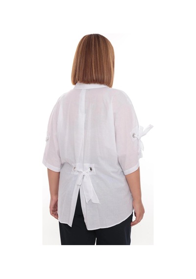 Lady Majestic Cotton Büyük Beden Kadın Pamuklu Gömlek Rahat Kesim, Düğmeli, Volan Kol Detaylı Beyaz Lady Majestic Cotton Büyük Beden Kadın Pamuklu Gömlek Rahat Kesim, Düğmeli, Volan Kol Detaylı Beyaz