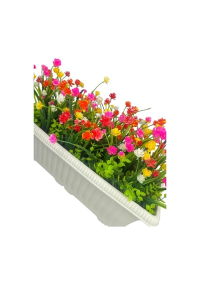 Yapay Çiçek Renkli Mini Lotus Çiçekli Krem Küpeşte Askılı Balkon Çiçeği Balkon Saksısı