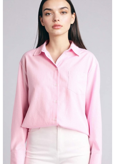 Defacto Oversıze Çizgili Oxford Gömlek G9806ax26sppn666 Pembe-pn666