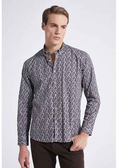 D's Damat Slim Fit Vizon Baskılı %100 Pamuk Gömlek 9EC022102259M Vizon