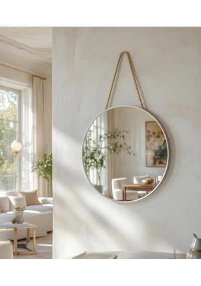 Dekoratif Gold Metal Kenarlı Yuvarlak Ve Oval Kenarlı Ayna Gümüş - Platin