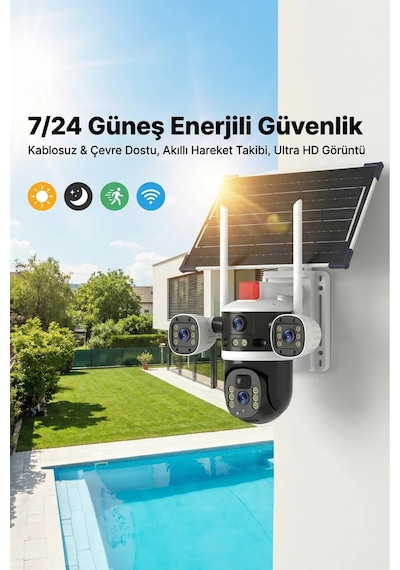 Güneş Enerjili Wifi Güvenlik Kamerası 2k 2560 1440p, 8000mah, Gece Görüş + Hareket Algılama