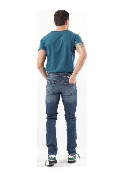 Erkek Dizi Yırtık Jean Pantolon Mavi 001