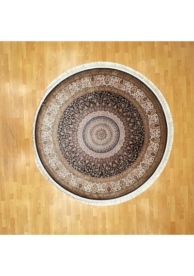 Minyatür 200 X 200 Yuvarlak İpek Halı Kahverengi