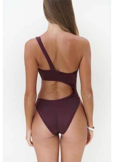 Mai Collection Mai Studios Co. Donnalee Asimetrik Tek Omuz Bordo Mayokini Çok Renkli