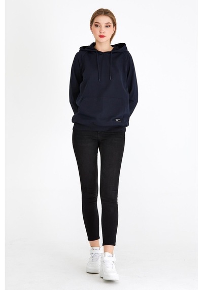 MMetalic Kadın Lacivert Renk Kapüşonlu Basic Örme Sweatshirt