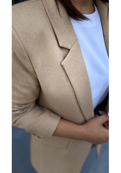Taş Tek Düğme Yün Efekt Blazer Ceket Taş