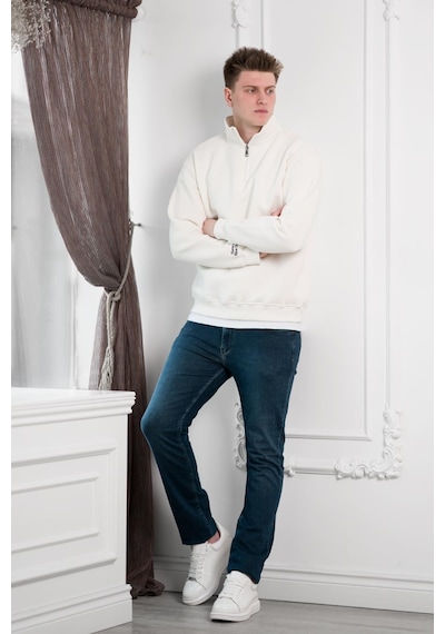 Yarım Fermuarlı Dik Yaka 3 İplik İçi Polarlı Oversize Kışlık Sweatshirt 001