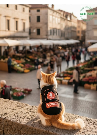 Siyah Stop Security Güvenlik Baskılı Kedi Ve Köpek Kıyafeti Tişörtü Elbisesi Medium/m/beden 2