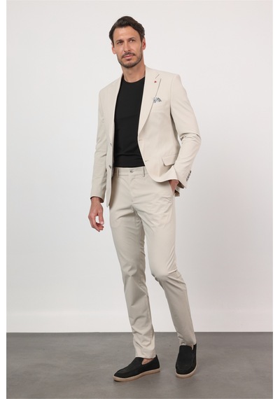 İmza Kendinden Desenli Mono Yaka 6 Drop Slim Fit Takım Elbise 1001260162 Bej