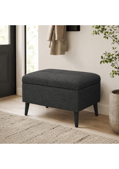 Co Art Home Sandıklı Keten Kumaş Puf / 60 X 45 X 40 / Antrasit Gri Çok Renkli