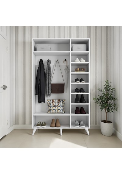 Alara Tamamı Mdf Aynalı Portmanto Vestiyer Ayakkabılık Beyaz 120 Cm - M4