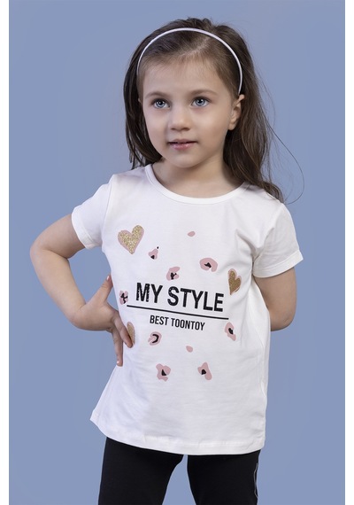 Toontoy Kids Toontoy Kız Çocuk Kalp Baskılı Tişört Ekru
