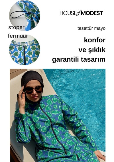 Mayovera Paraşüt Mayo Yaprak Desen Mavi