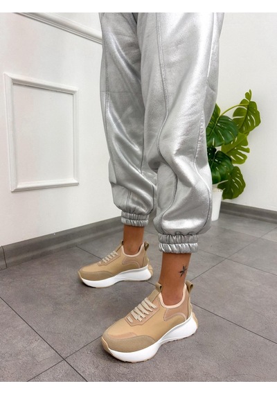 Erva'nın Butiği Bej Triko Mines Kadın Bağcıklı Sneakers-5222