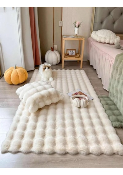 Saraz Halı Puffy Bubble Tavşan Tüyü Kaymaz Makinede Yıkanabilir Salon Koridor Mutfak Halı Bej