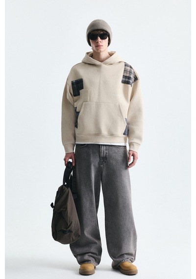 Vamos Boxy Fit Yama Detaylı Sweatshirt Bej