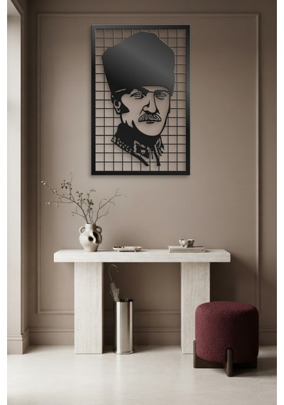 Mustafa Kemal Atatürk Metal Duvar Tablosu - Duvar Sanatı - Duvar Dekoru - Siyah