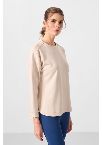 Tommylıfe Bej Yumuşak Dokulu O Yaka Rahat Form Kadın Tunik Sweatshirt - 97305