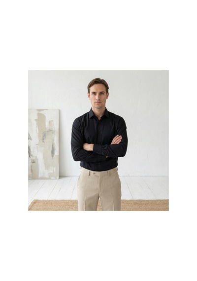 Yusaytr Slim Fit Uzun Kollu Pamuklu Gizli Düğme Yakalı Oxford Gömlek Siyah Siyah