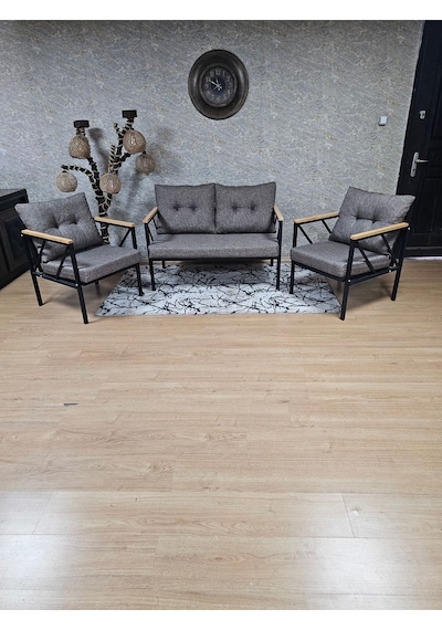 Siyah Boyalı Bahçe - Balkon - Mutfak Çay Seti Takımı Bahçe Koltuk 001