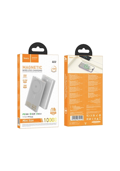 Hoco. Q22 Taurus 22.5w Pd 20w Magsafe Dijital Ekranlı Powerbank - Gri Gri