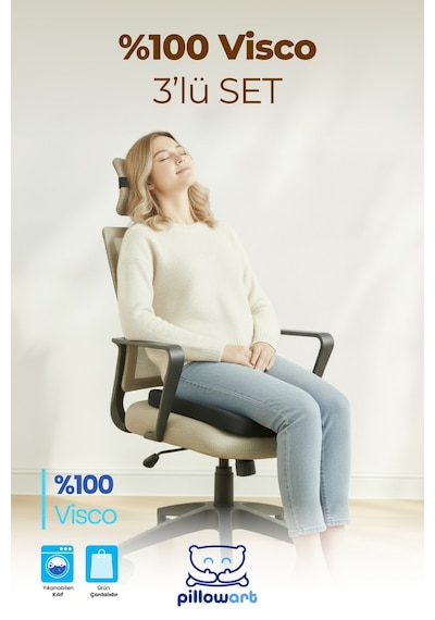 Ergonomik Ofis Sandalye Minderi Seti Bel, Boyun Ve Oturma Desteği 3'lü Set