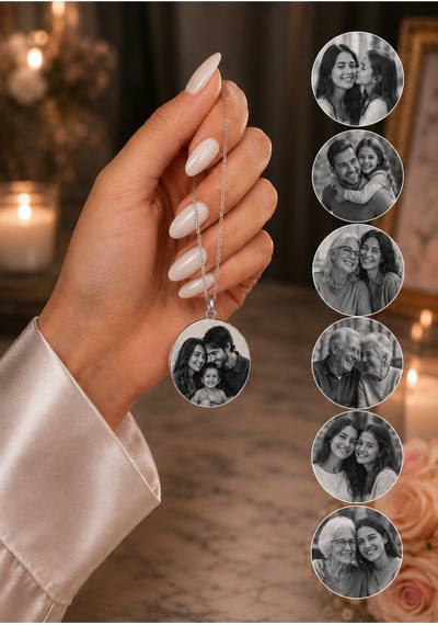 Çelik Kolye Kişiye Özel Fotoğraf Baskılı Gri