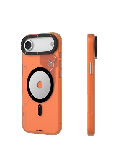 Apple Uyumlu iPhone 17 Air  Kılıf M-safe Şarj Özellikli Disk Desenli Youngkit Disc Battle Kapak Turuncu Turuncu
