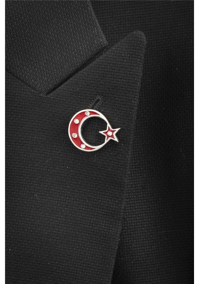 925 Ayar Gümüş Zirkon Taşlı Türk Bayrağı Rozet -8053