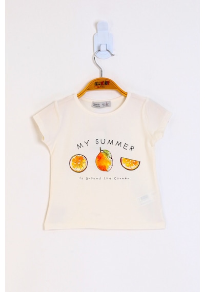 Toontoy Kids Toontoy Kız Çocuk My Summer Baskılı Arkası Nakış Detaylı Tişört Ekru
