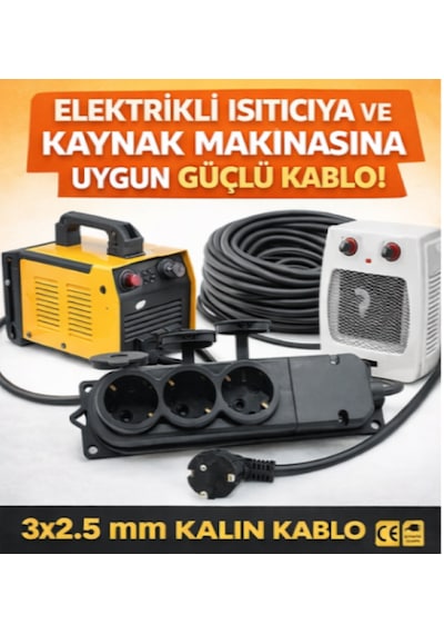 Kablo 40 Metre 3x2,5mm 3 Lü Uzatma Kablosu Tam Kesit Kaynak Makinası Kullanıma Uygundur