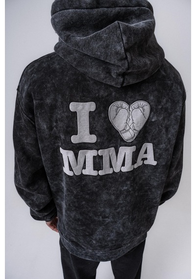 Respire Erkek Mma Baskılı Kapüşonlu Oversize Hoodie Siyah