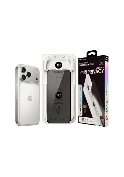 Fulltech Magicbox iPhone Uyumlu 17 Pro Premium Tempered Glass Aparatlı Ekran Koruyucu - Privacy