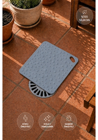 Siliconly Silikon Kötü Koku Önleyici Mat, Banyo Mutfak Lavabo Balkon Gider Kapatıcı Kapak ,böcek Önleyici 12 Cm Gri