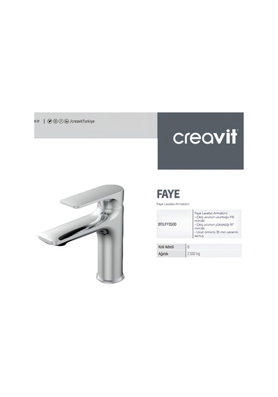Creavit Faye Lavabo Banyo Eviye Bataryası 3'lü Set FY1500-FY2500-FY8500 Krom