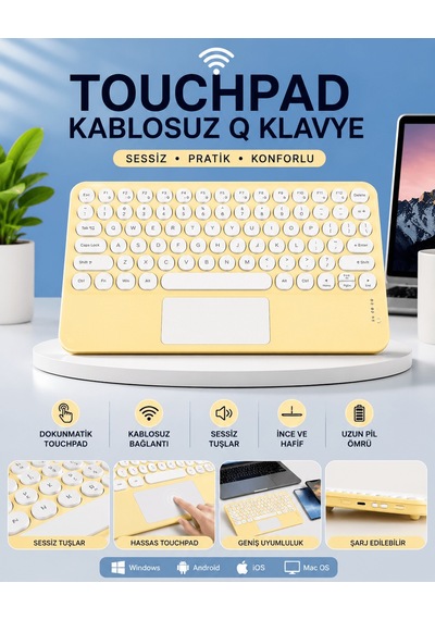 Shnstore Touchpad Tüm Cihazlara Uyumlu Bluetooth Klavye Touchpad Slim Kablosuz Wifi Q Klavye Shntknd0720