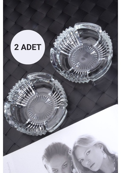2 Adet Cam Kristal Lüks Küllük - Kül Tablası - Yuvarlak Kül Tabağı Cam Turuncu Yuvarlak