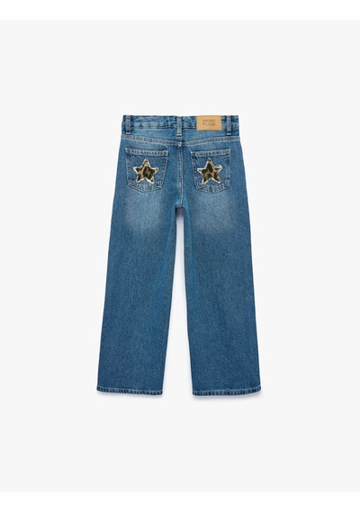 Koton Loose Fit İndigo Kız Çocuk Jean Pantolon 7wkg40034ad