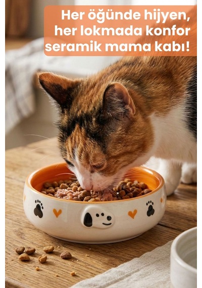 Tekli Seramik Köpek Desenli 600 Ml Turuncu-mama Kabı Kedi Köpek Mama Su Kabı