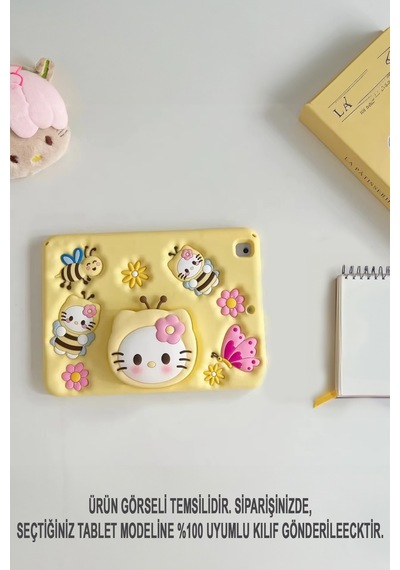 Apple Uyumlu iPad  8. Ve 9. Nesil 10.2 Inç 2020 / 2021 Kedi Kılıf Standlı Eğlenceli Koruma Yellow