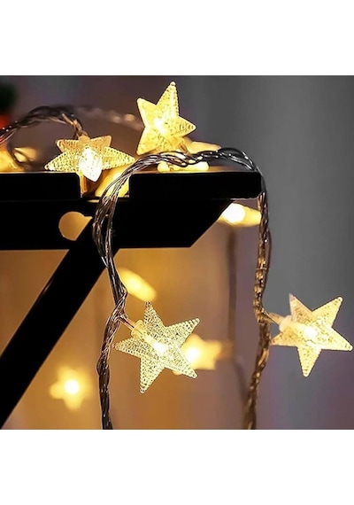 Biishe 20 Adet Mini Yıldız Led 5 Metre Günışığı Rengi Dekoratif Led Renkli