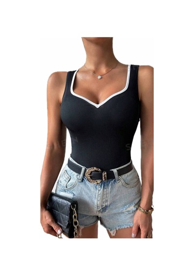 Novalook Kalp Yaka Siyah Garni Detaylı Bluz Siyah - 846989667 Siyah
