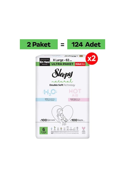 Sleepy Natural Double Soft Ultra Fırsat Paketi Külot Bez 6 Numara Xlarge 124 Adet