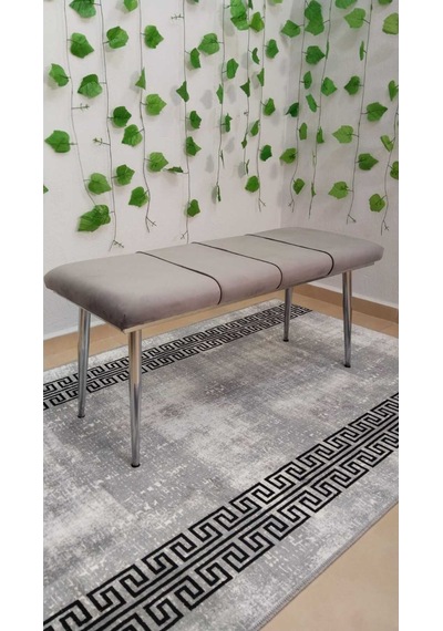 Özcan Metal Bench Sırtlı Krom Metal Ayaklı Mutfak Salon Antre Yatak Odası Puf Bank Oturak Takımı Gri