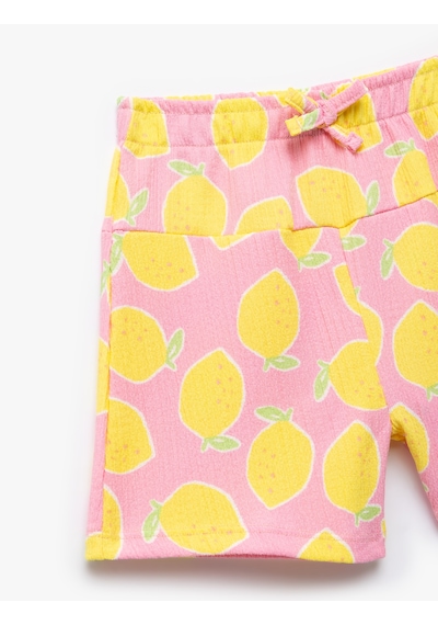 Koton Beli Lastikli Bağcık Detaylı Limon Baskılı Şort Pembe Desenli 5smg40036ak Pembe Desenli Pembe