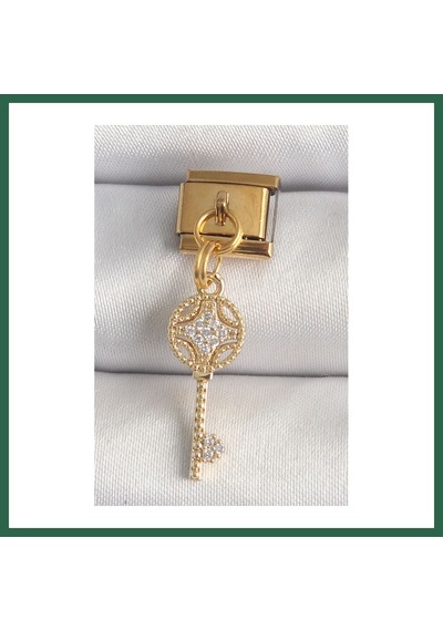 Bezos 316l Çelik Gold Renk Sallantı Zirkon Taşlı Anahtar Model Nomination Charm Bzs01 95207704
