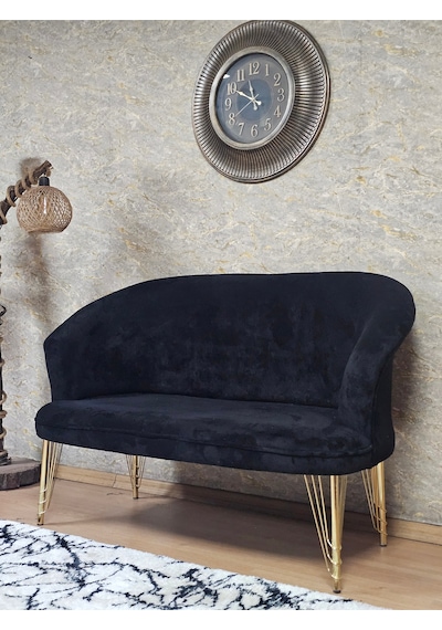 Zafir İkili Teddy Gold Kaplama Telli Ayak Çay Seti Koltuk İkili Berjer , Balkon, Salon, Ofis Siyah