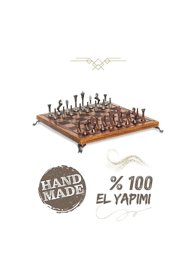 Mc55 Metal Satranç Takımı Gerçek Kayın Ağacı Satranç Tahtası - 30x30cm Antik Taşlar